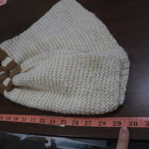 Knitted Shawl Wrap Cream Boho Earthy Cream Warm Natural Artisanal Folksy Casual - Picture 9 of 13